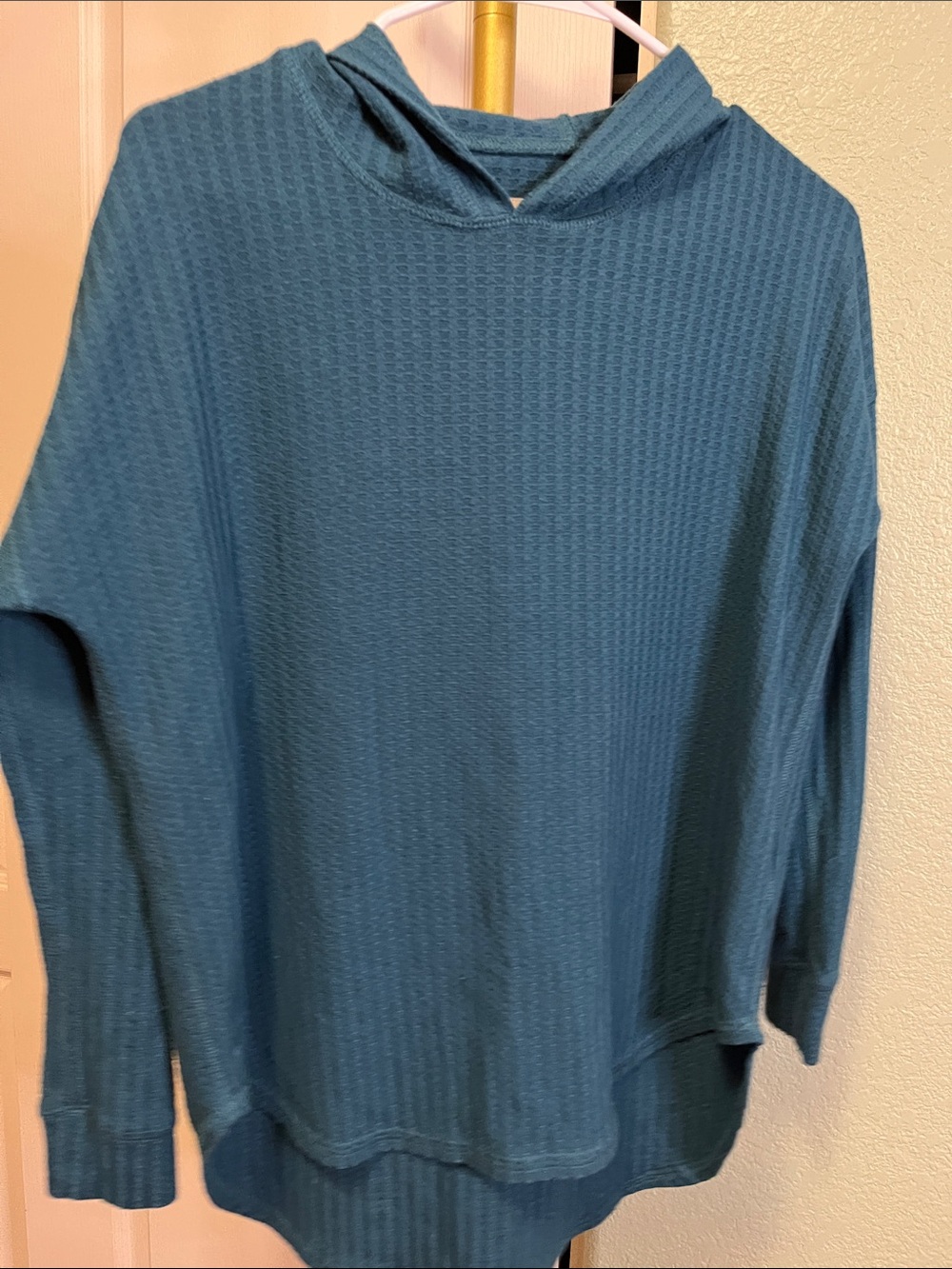 Chaser Teal Waffle Knit Hooded Long Sleeve Shirt Size XS women’s